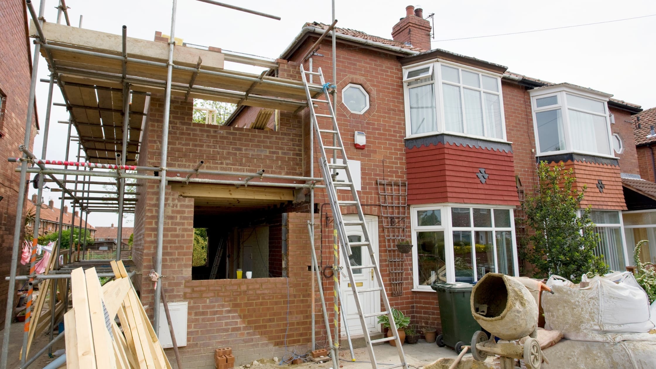 double-storey house extensions under construction